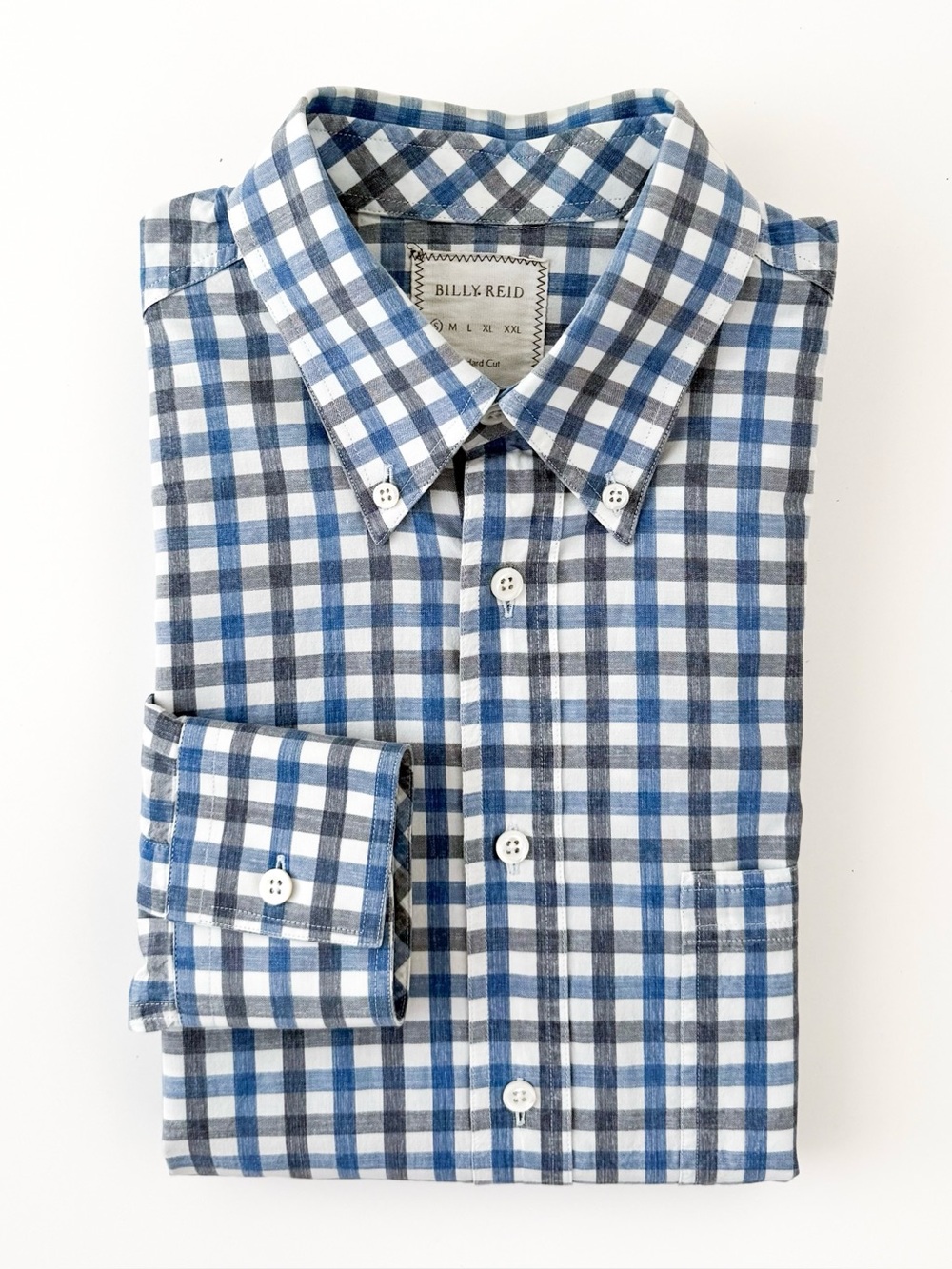 NEW Billy Reid Cotton Button-Down Check Shirt Blue White Gray S